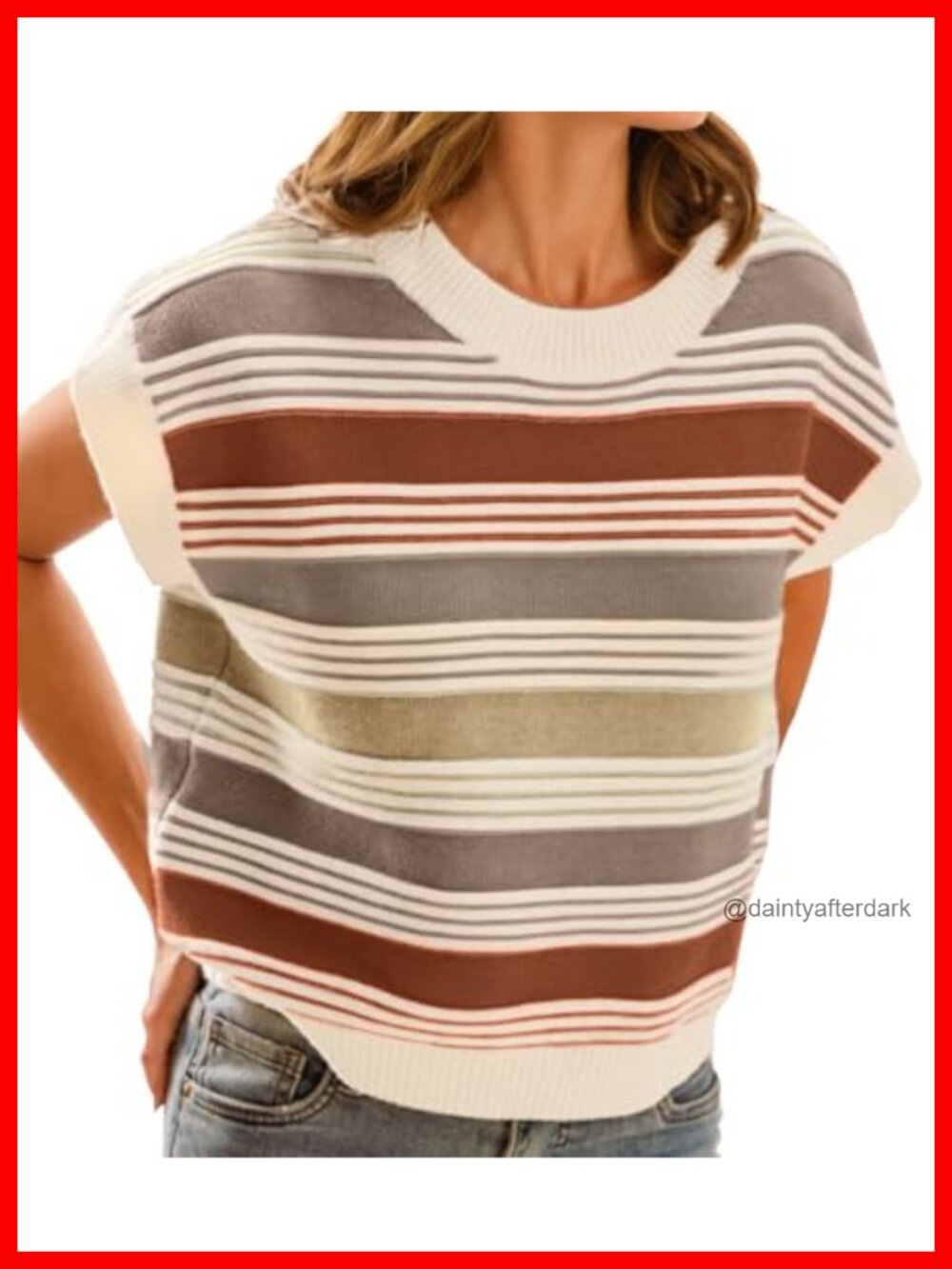 Striped Cap Sleeve Sweater Vest Color Block Knit Tank Top